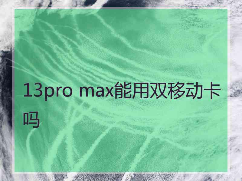 13pro max能用双移动卡吗