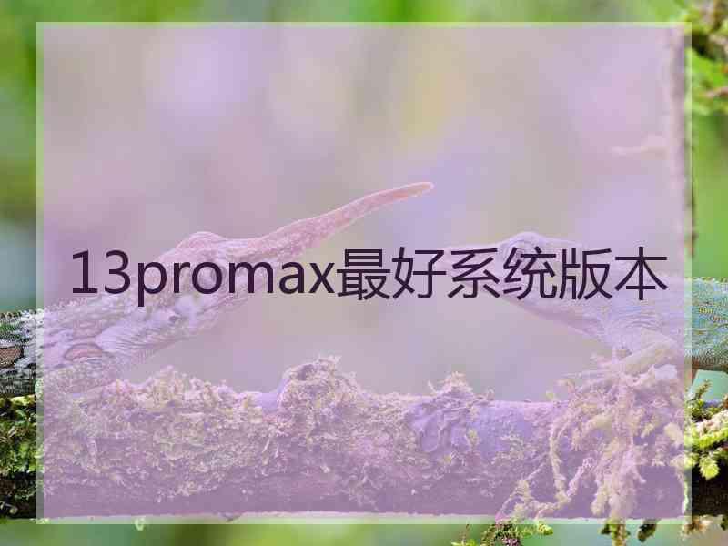 13promax最好系统版本