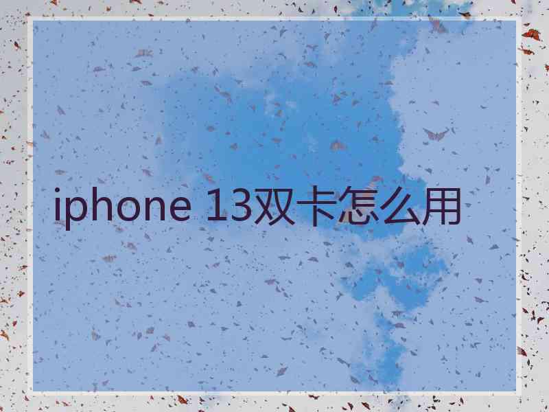 iphone 13双卡怎么用