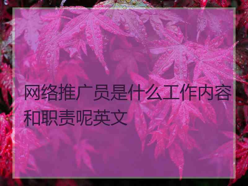 网络推广员是什么工作内容和职责呢英文