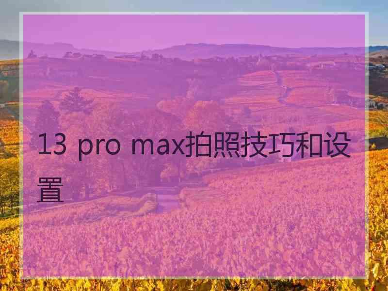 13 pro max拍照技巧和设置