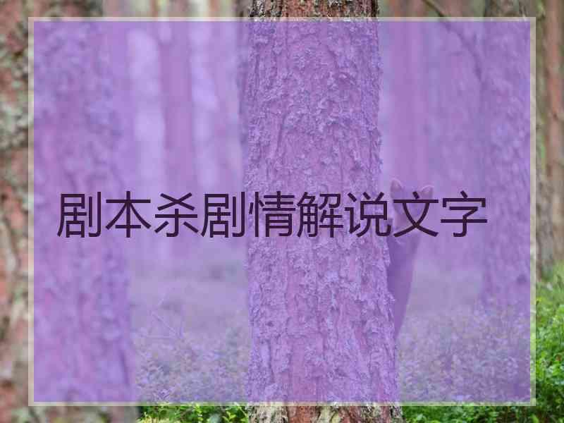 剧本杀剧情解说文字