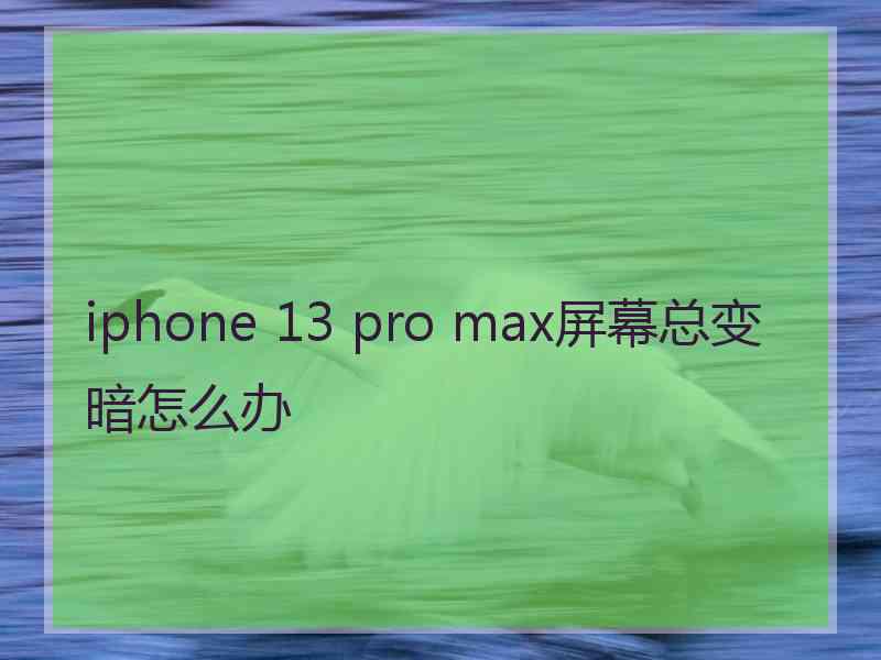 iphone 13 pro max屏幕总变暗怎么办