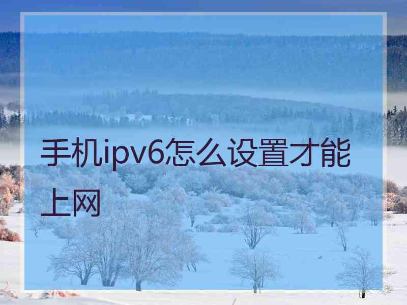 手机ipv6怎么设置才能上网