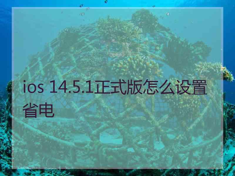 ios 14.5.1正式版怎么设置省电