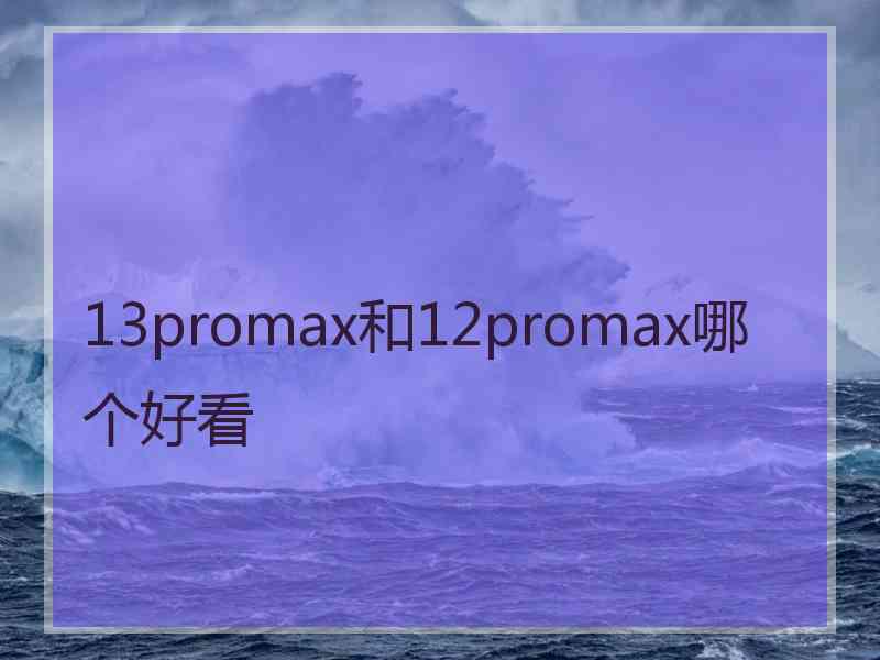 13promax和12promax哪个好看