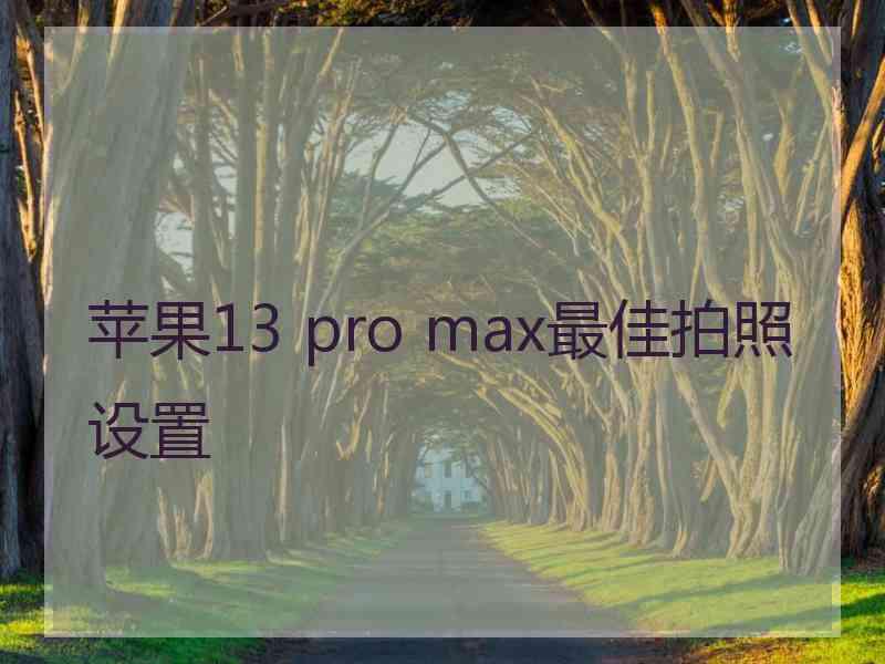 苹果13 pro max最佳拍照设置