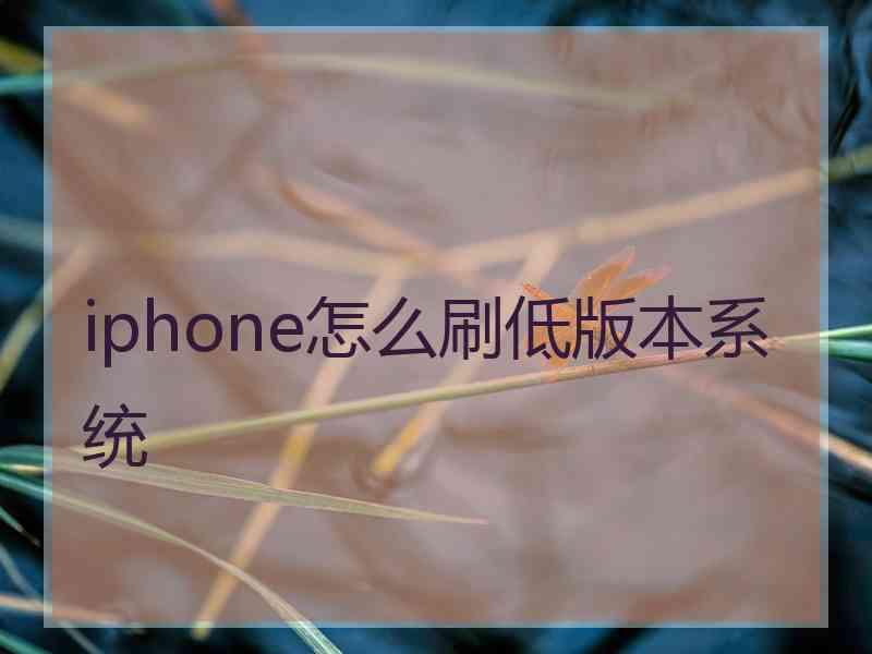 iphone怎么刷低版本系统