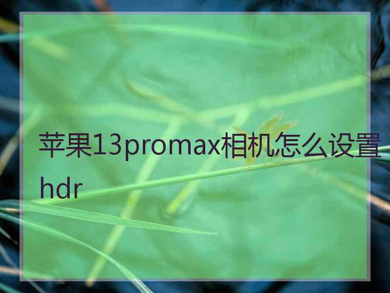 苹果13promax相机怎么设置hdr