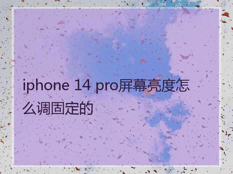 iphone 14 pro屏幕亮度怎么调固定的