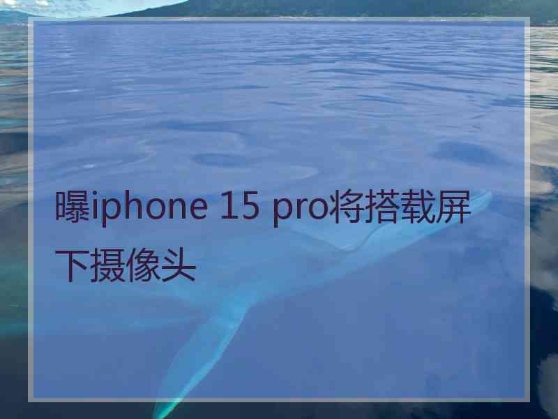 曝iphone 15 pro将搭载屏下摄像头