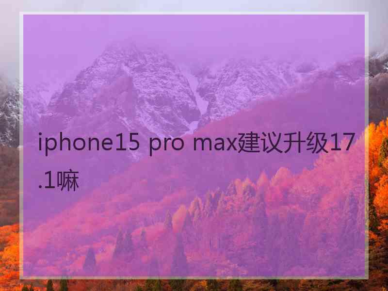 iphone15 pro max建议升级17.1嘛