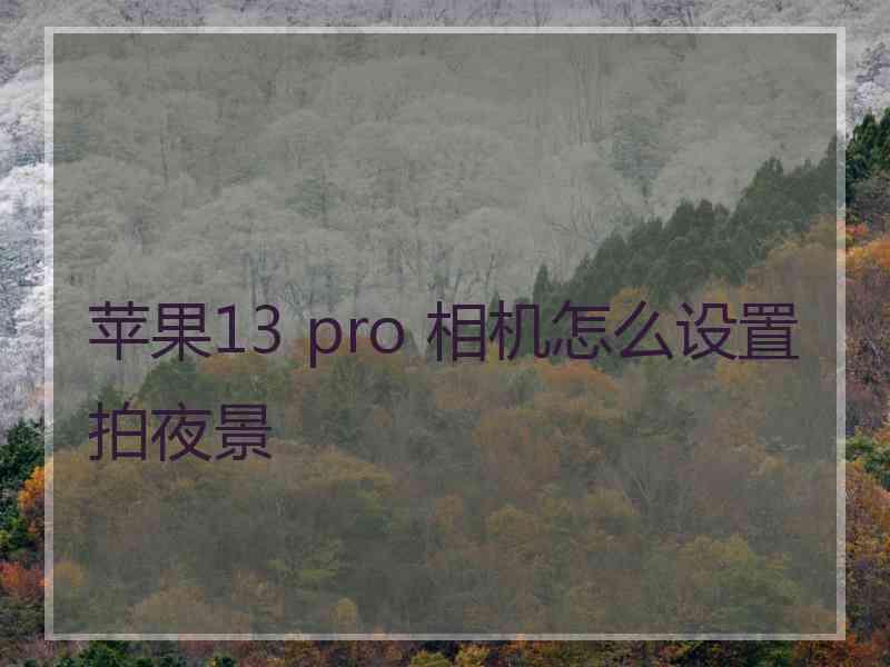 苹果13 pro 相机怎么设置拍夜景