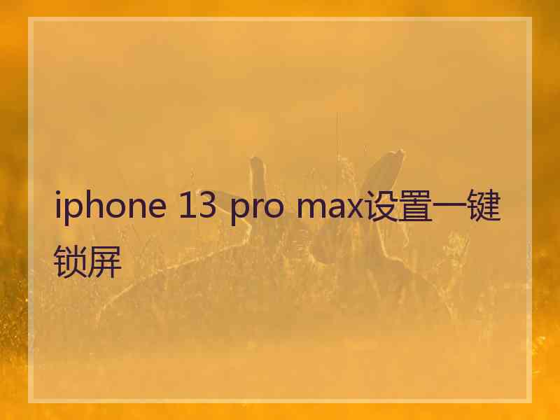 iphone 13 pro max设置一键锁屏