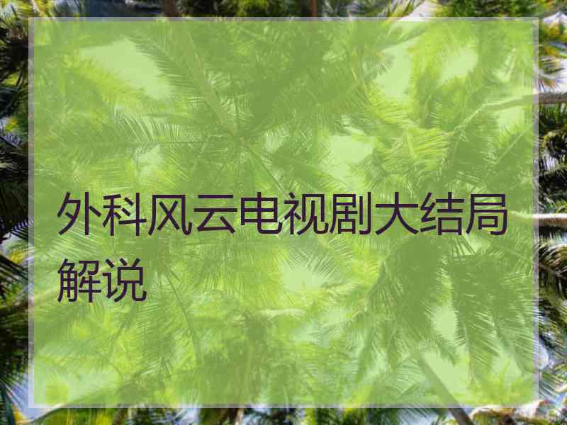 外科风云电视剧大结局解说