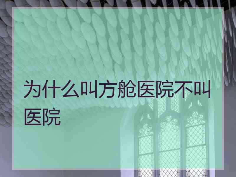 为什么叫方舱医院不叫医院